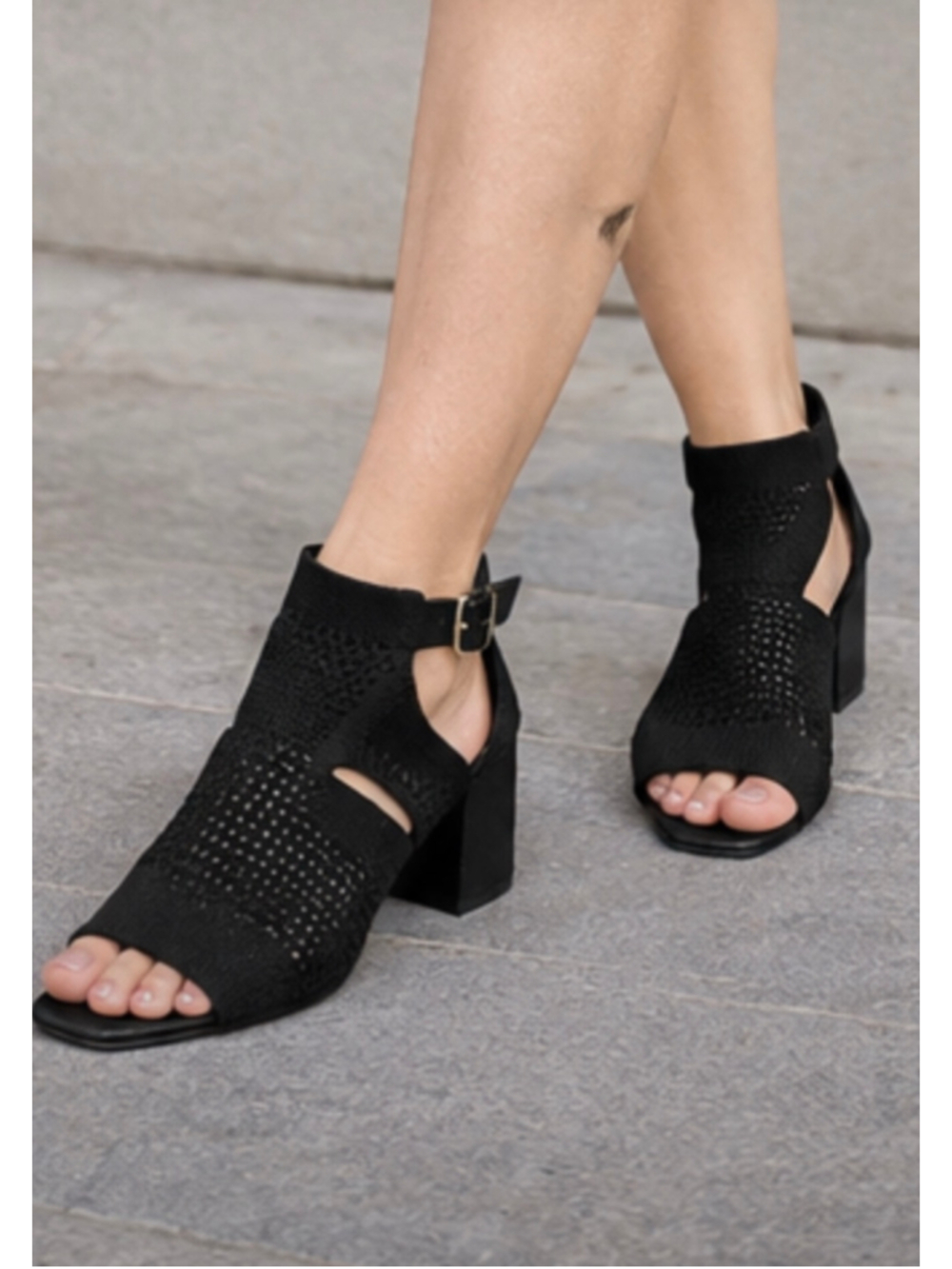 Newbella Women's Black Knit Block Heel Sandals